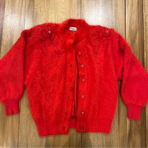 Vintage Keomi Red Fuzzy Cardigan Sweater Jacket